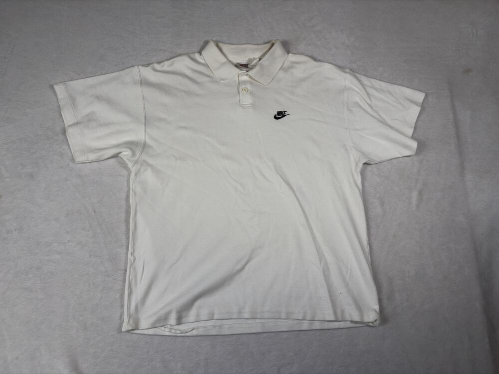 Nike Polo Shirt Mens XL White Short Sleeve 100% Cotton VTG